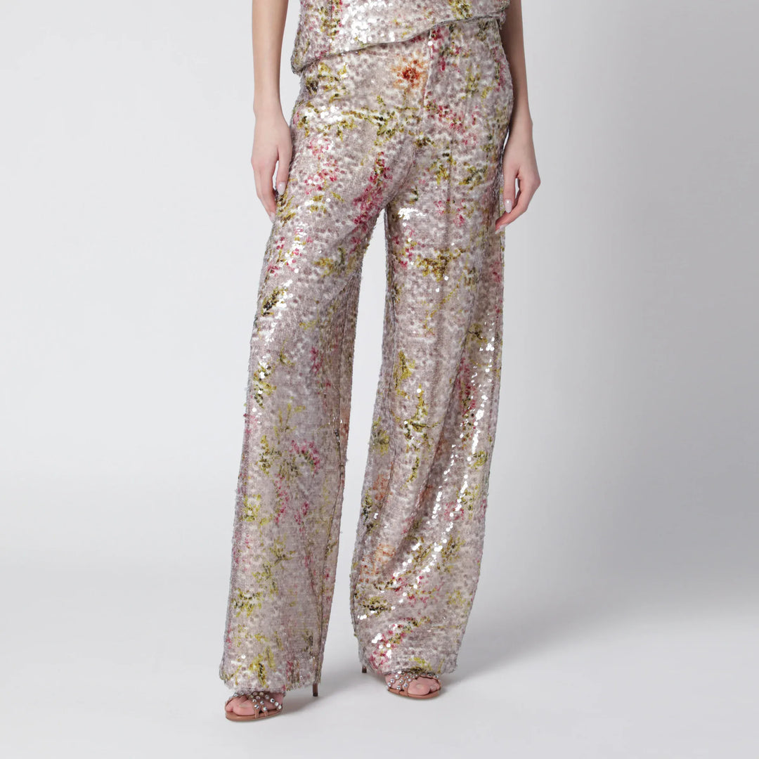 Alberta Ferretti - Sequin trousers with floral pattern Brand Pants 40  IT