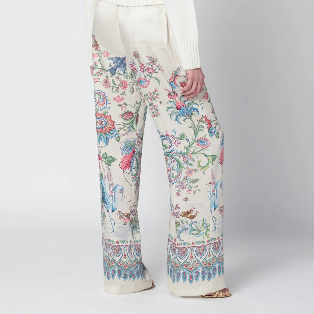 ETRO - White wide-leg trousers with floral print Brand Pants