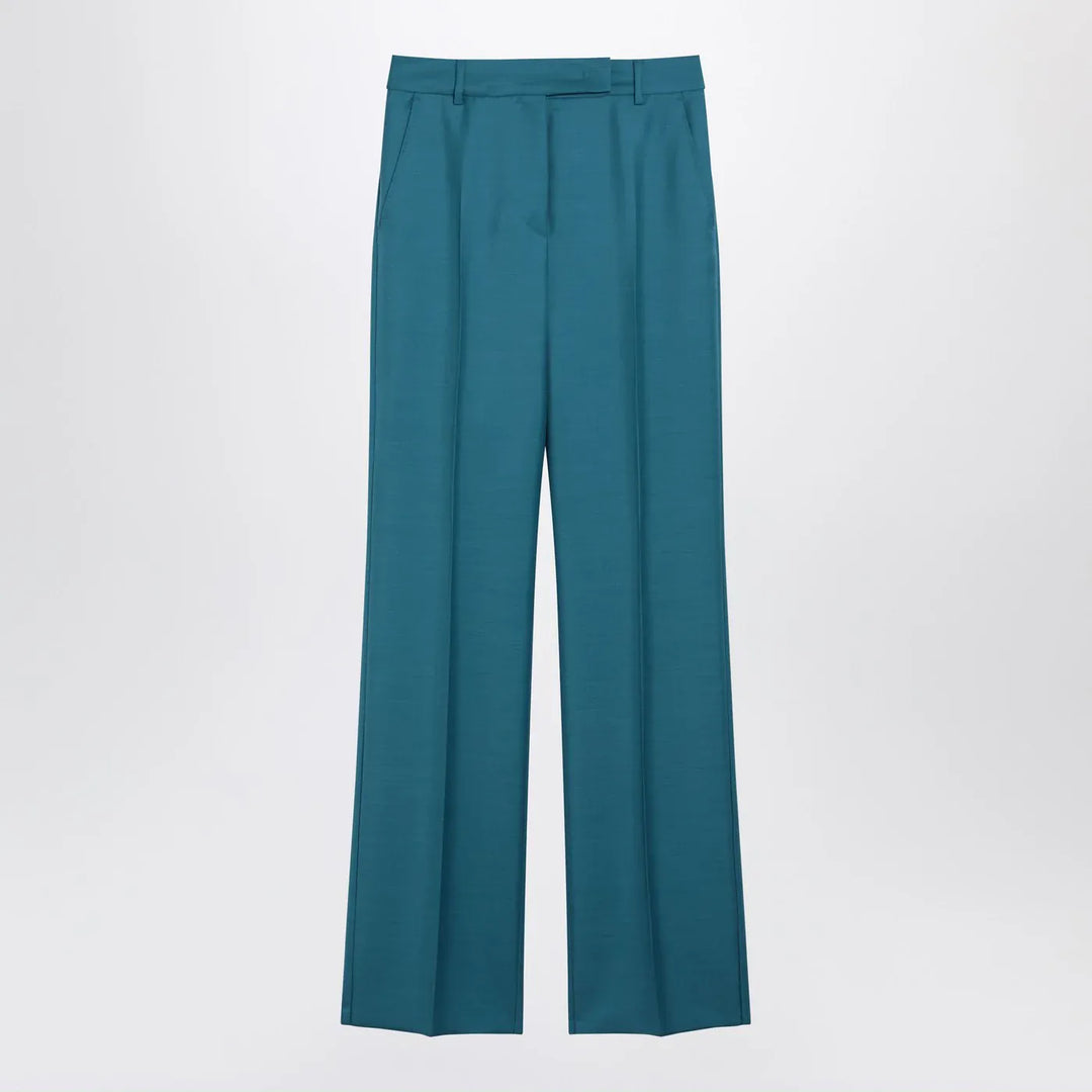 Max Mara - Turquoise wool and silk-blend trousers Brand Pants 40  IT