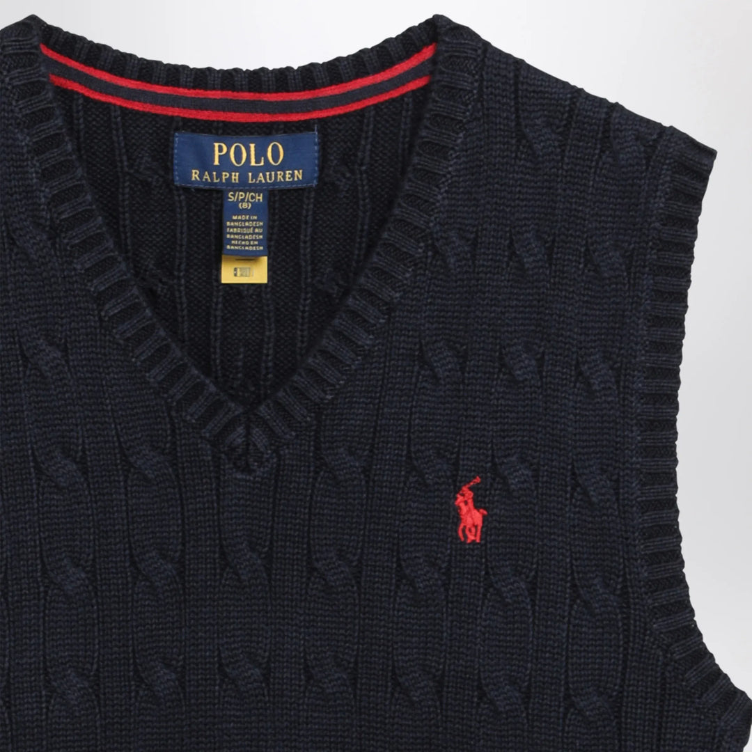 Polo Ralph Lauren - Cable-knit V-neck cotton sweater vest in navy Brand