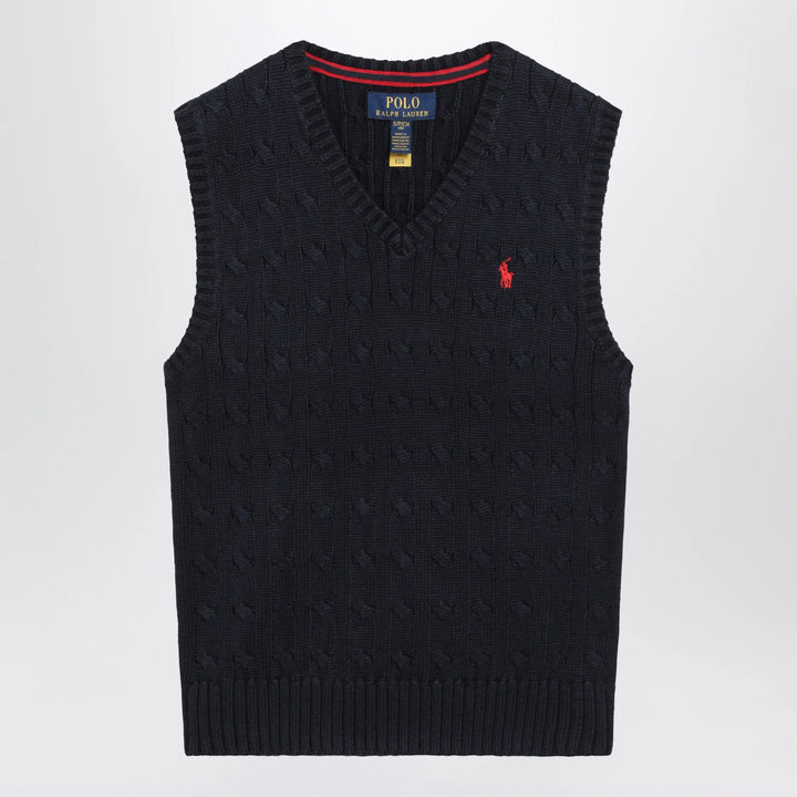 Polo Ralph Lauren - Cable-knit V-neck cotton sweater vest in navy Brand M