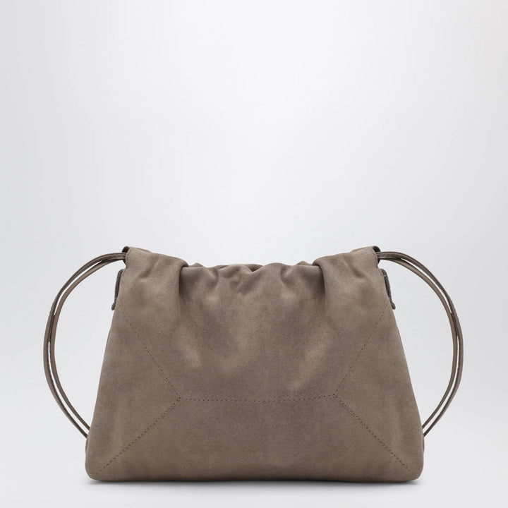 Brunello Cucinelli - BC Duo Pouch brown suede bag with monile detail Brand Pouch Bag TU