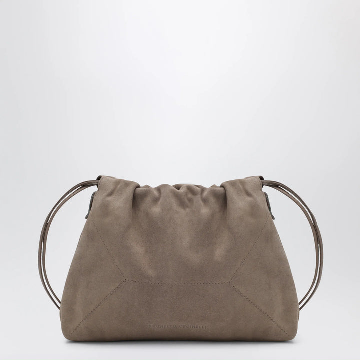 Brunello Cucinelli - BC Duo Pouch brown suede bag with monile detail Brand Pouch Bag TU
