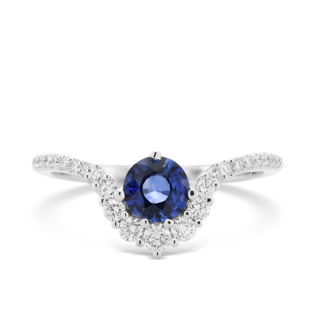Blue Round Sapphire & Diamond Halo Ring Brand Ring