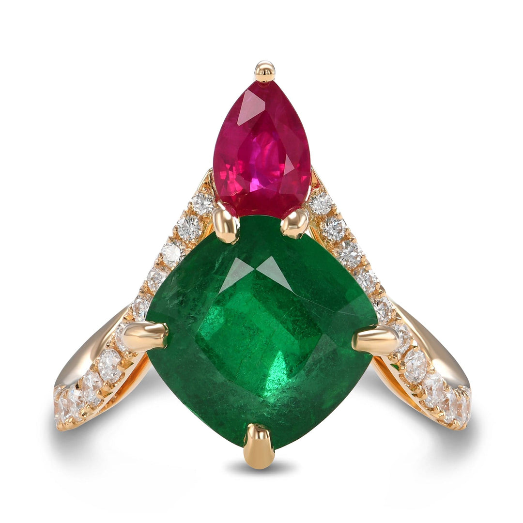 Emerald and Ruby Two-stone Ring Brand Ring