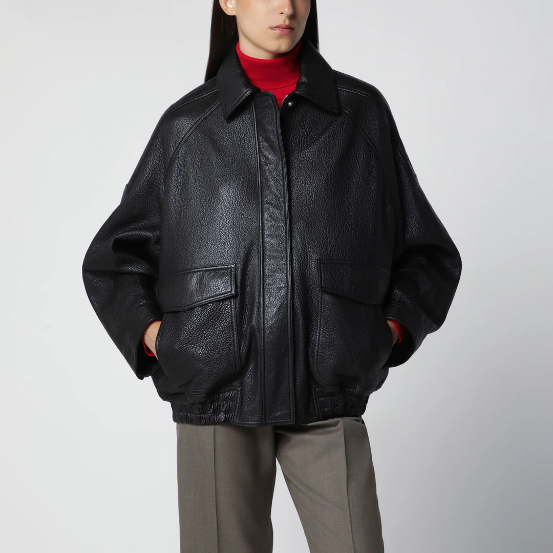 Róhe - Black Grained Leather Jacket Brand 34  FR