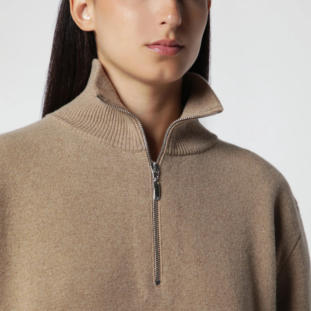 Róhe - Camel Mouline Knit Zip Polo Shirt Brand