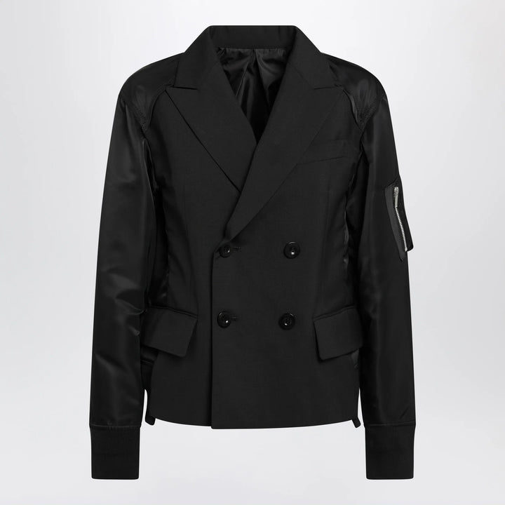 Sacai - Black double-breasted wool and nylon blend jacket Brand 1