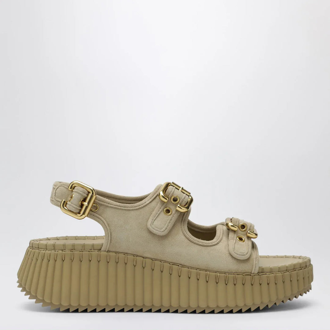 Chloé - Nama wedge sandals in sand Brand Sandals 36 IT