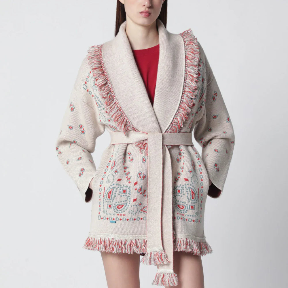 Alanui - Beige/coral bandana jacquard cardigan Brand Shirts & Tops M
