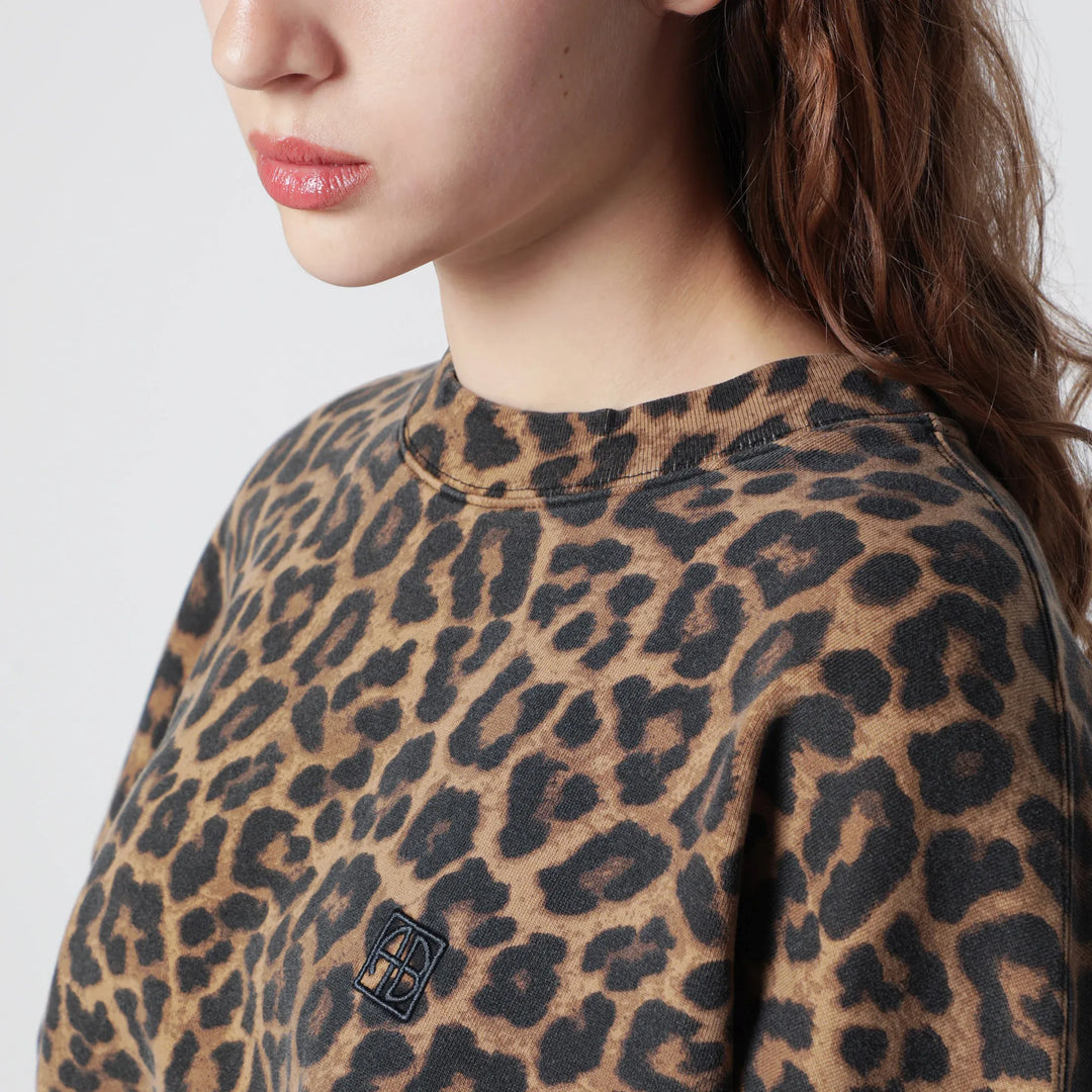ANINE BING - Miles Oversized Sweatshirt With Leopard Print Brand Shirts &amp; Tops