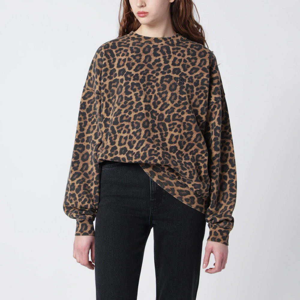 ANINE BING - Miles Oversized Sweatshirt With Leopard Print Brand Shirts & Tops S