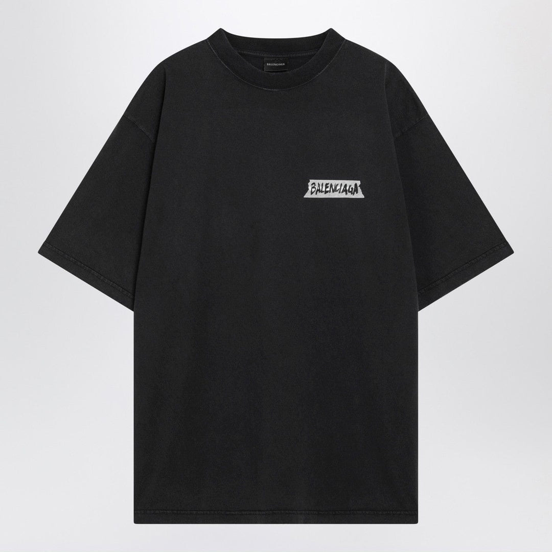 Shirts &amp; Tops Balenciaga - Black washed Masking Tape T-shirt with medium fit Brand