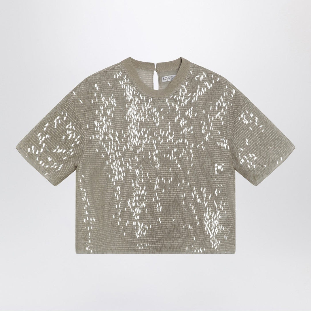 Shirts &amp; Tops Brunello Cucinelli - Dazzling Cascade Embroidery T-shirt in Crispy silk Brand