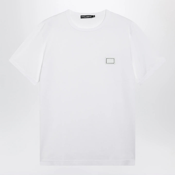 Dolce&amp;Gabbana - Cotton T-shirt with logo plaque in optic white Brand Shirts &amp; Tops 46 IT