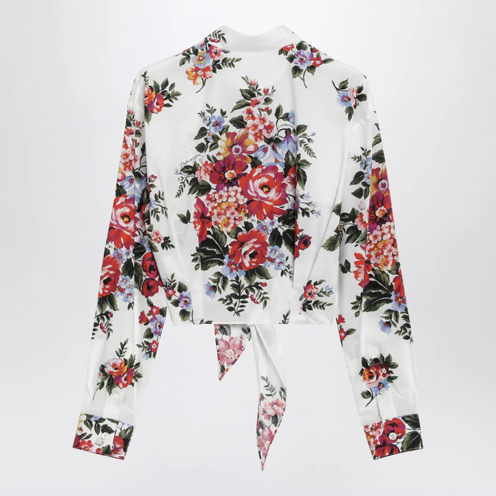 Dolce&amp;Gabbana - White cropped shirt with floral print Brand Shirts &amp; Tops 42  IT