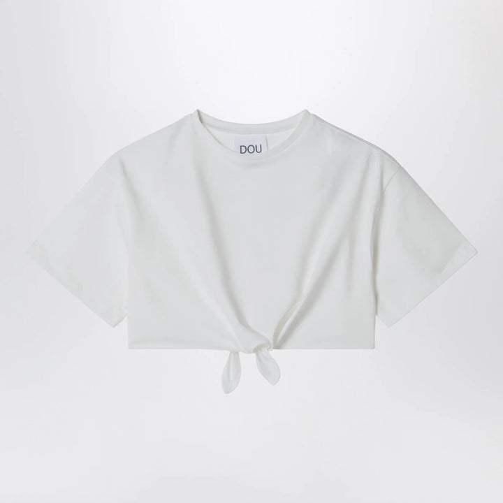 Douuod - Ivory cropped T-shirt with knot detail Brand Shirts &amp; Tops 12