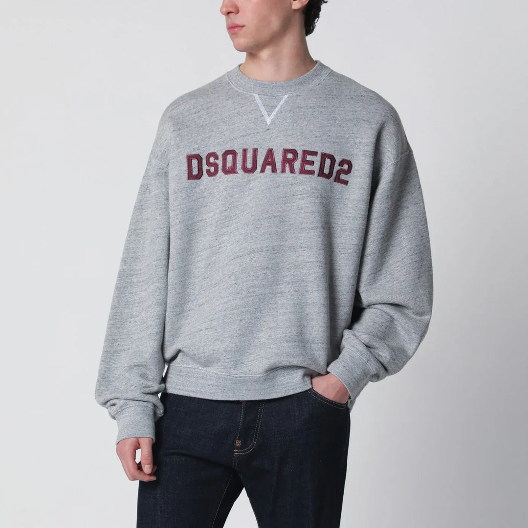 Dsquared2 - Grey mélange sweatshirt with logo embroidery Brand Shirts &amp; Tops L