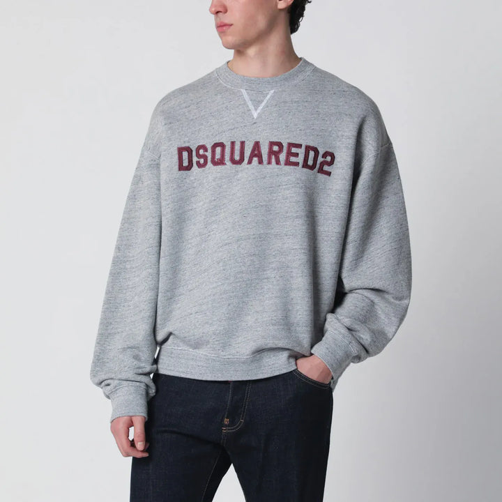 Dsquared2 - Grey mélange sweatshirt with logo embroidery Brand Shirts &amp; Tops L