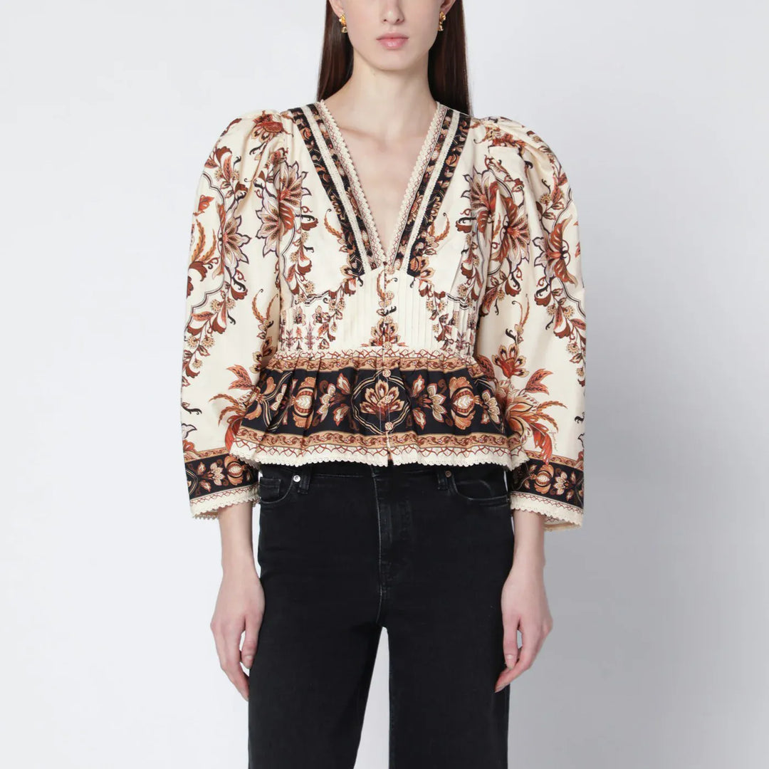 FARM Rio - Sand “Majestic Garden Lace” blouse Brand Shirts &amp; Tops M