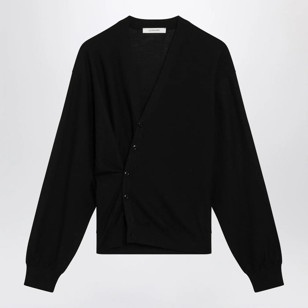 LEMAIRE - Black asymmetric wool-blend cardigan Brand Shirts & Tops S