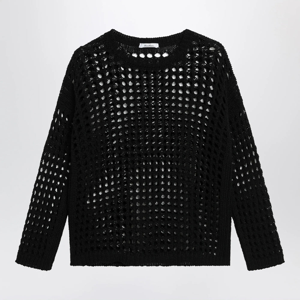 Max Mara - Cotton mesh long-sleeve sweater in Black Brand Shirts & Tops XS