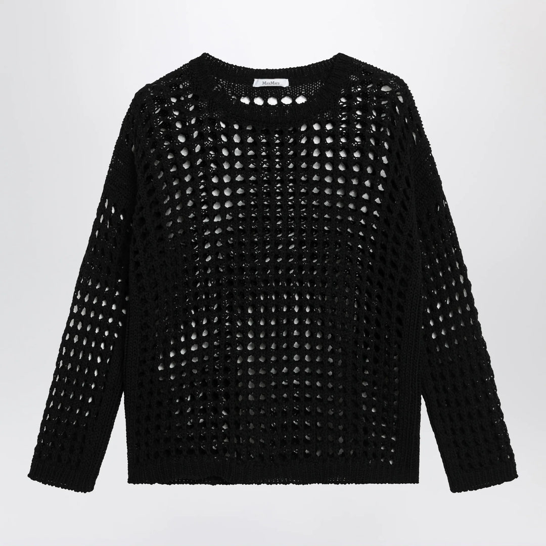 Max Mara - Cotton mesh long-sleeve sweater in Black Brand Shirts &amp; Tops XS
