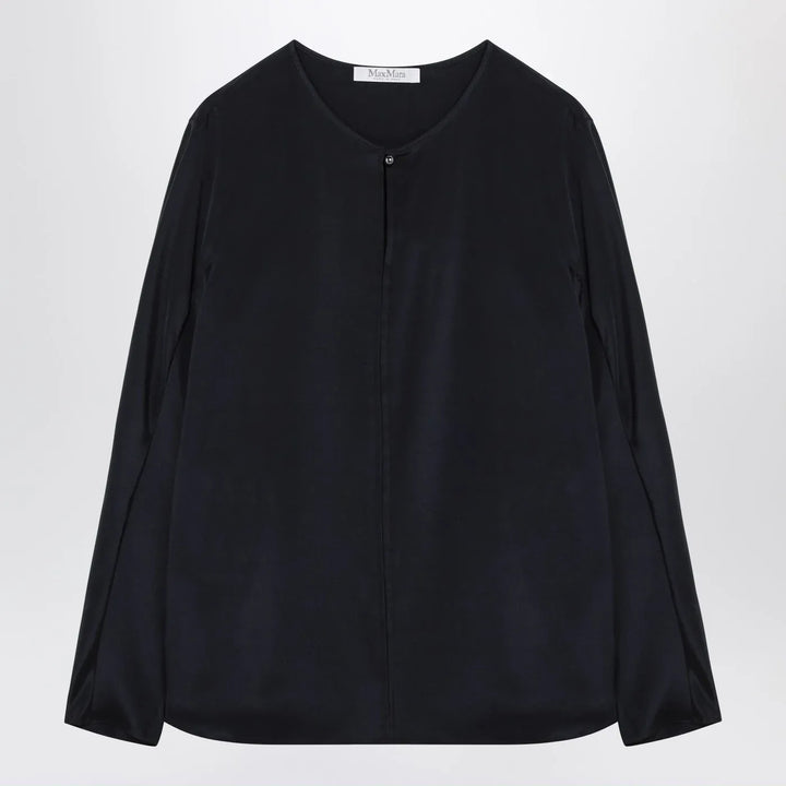 Max Mara - Midnight blue silk-blend blouse Brand Shirts &amp; Tops 40  IT