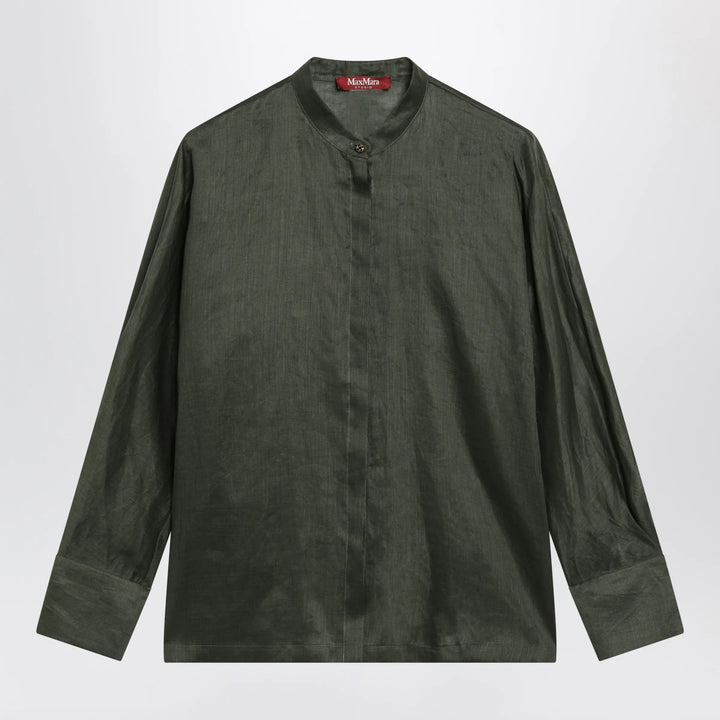 Max Mara Studio - Ramie canvas shirt in khaki green Brand Shirts &amp; Tops 40  IT