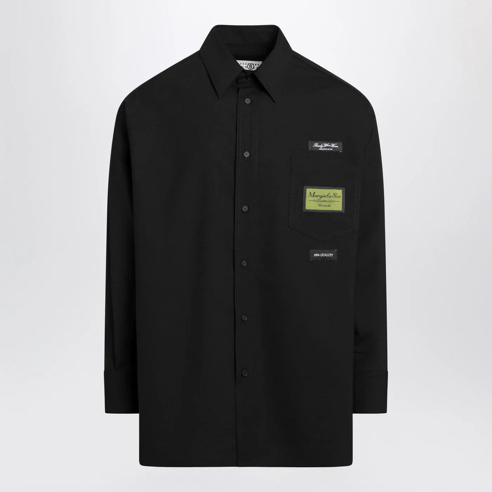MM6 Maison Margiela - Black wool-blend shirt with label details Brand Shirts & Tops 48 IT