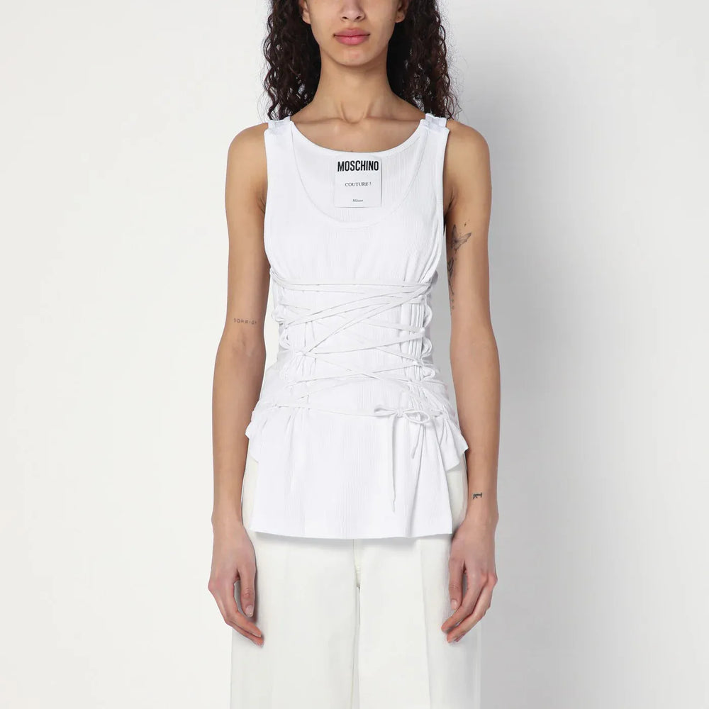Moschino - White tank top in cotton with laces Brand Shirts & Tops 42  IT