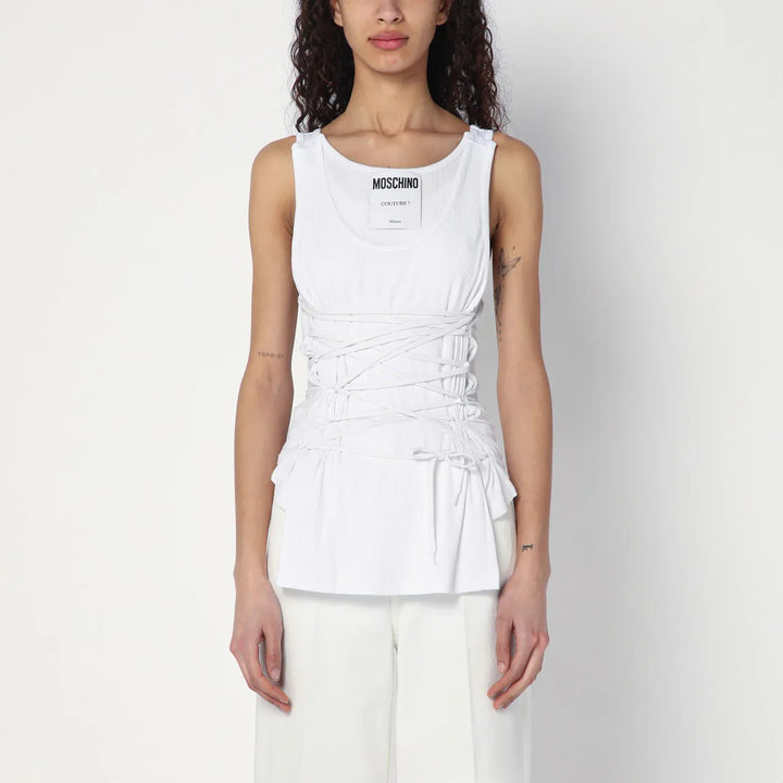 Moschino - White tank top in cotton with laces Brand Shirts &amp; Tops 42  IT