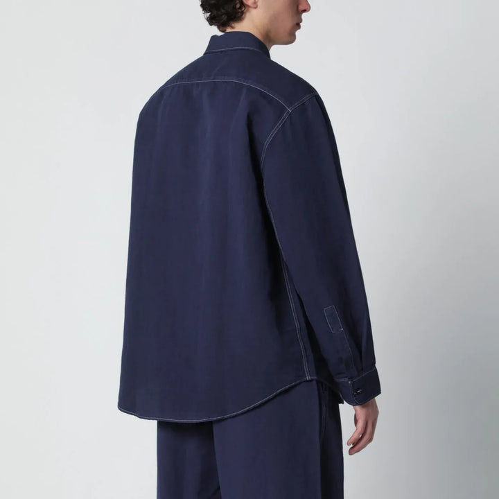 STUDIO NICHOLSON - Louro shirt indigo blue in cotton and linen Brand Shirts &amp; Tops