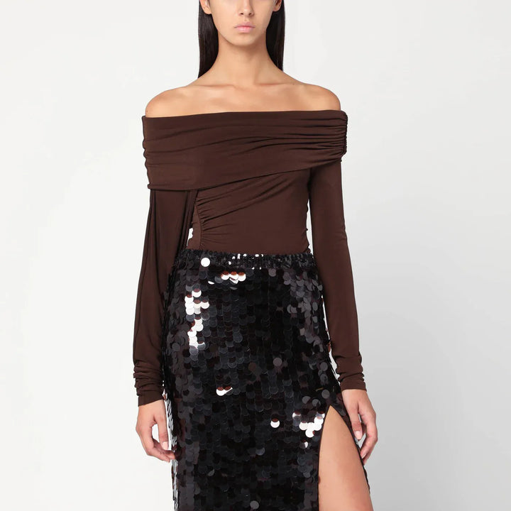 THE ANDAMANE - Top with bare shoulders in brown jersey Brand Shirts &amp; Tops 44  IT
