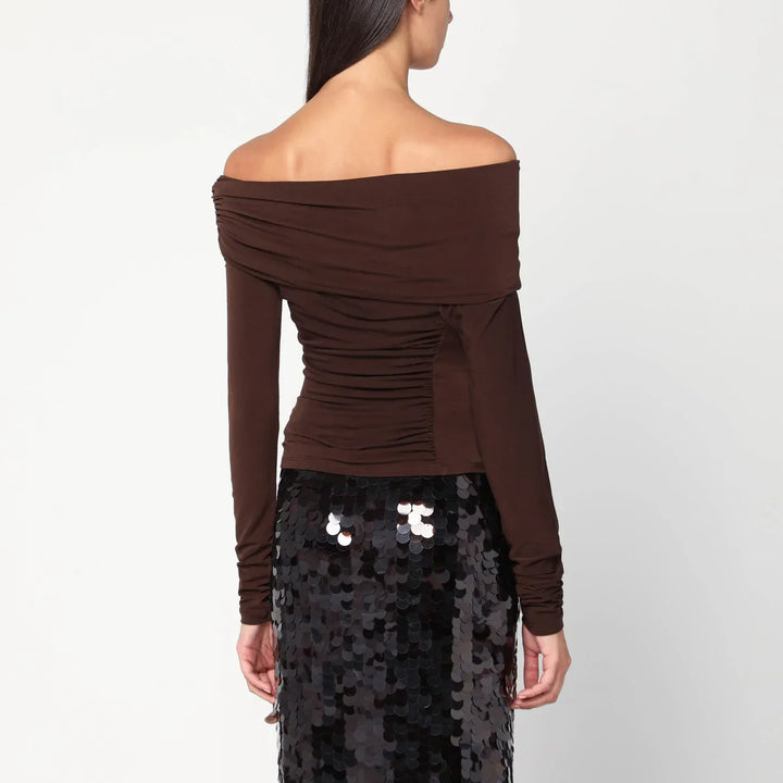 THE ANDAMANE - Top with bare shoulders in brown jersey Brand Shirts &amp; Tops 44  IT
