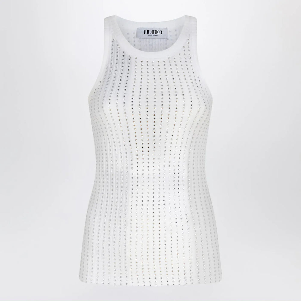 The Attico - White tank top with rhinestones Brand Shirts & Tops 38  IT