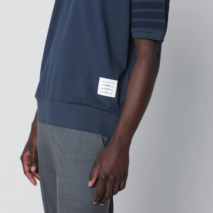 Thom Browne - Navy blue cotton polo shirt Brand Shirts &amp; Tops