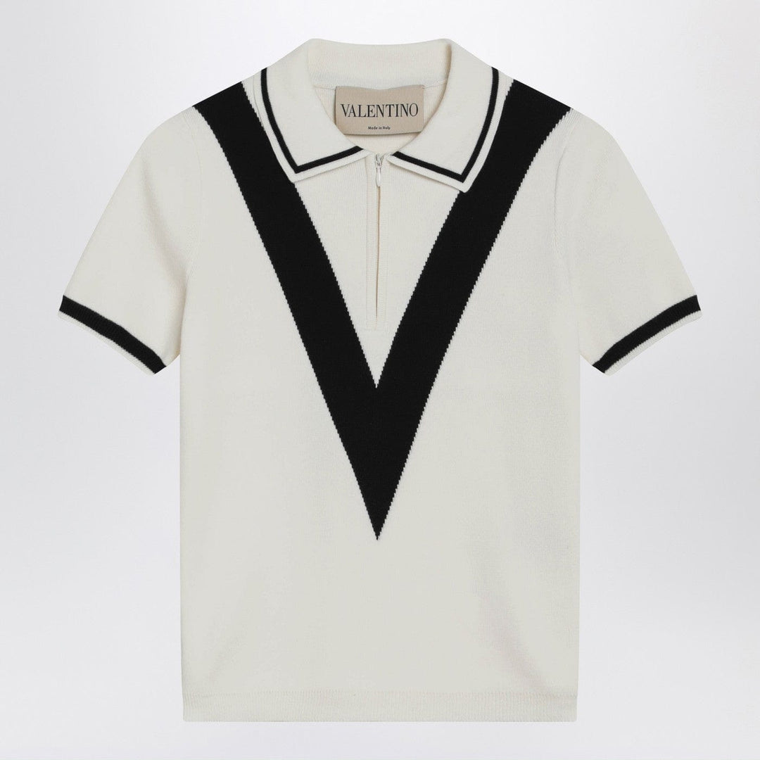 Shirts &amp; Tops Valentino - Ivory and black V-inlay polo shirt Brand