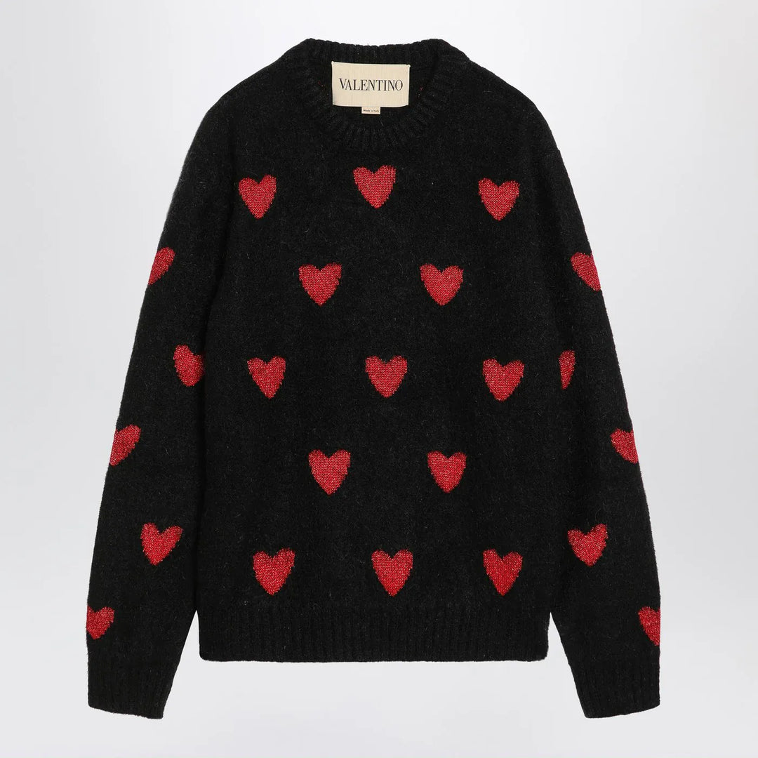 Valentino - Jacquard heart pattern sweater black/red Brand Shirts &amp; Tops L