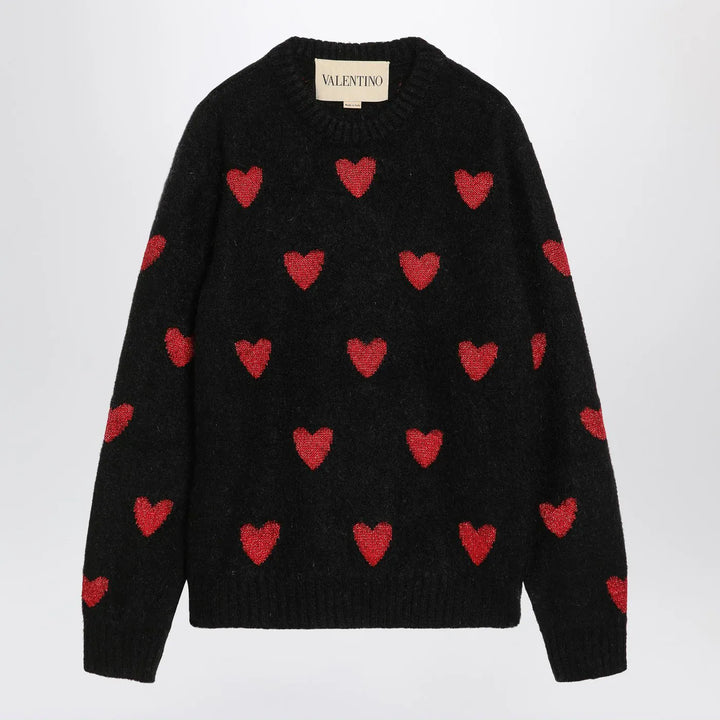 Valentino - Jacquard heart pattern sweater black/red Brand Shirts &amp; Tops L
