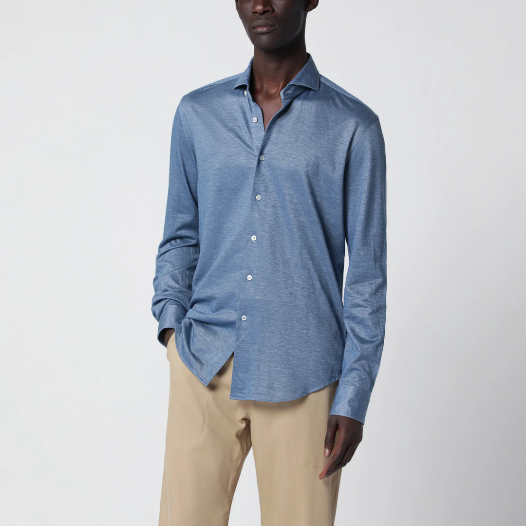 XACUS - Light Blue Cotton Blend Tailor Fit Shirt Brand Shirts &amp; Tops 39