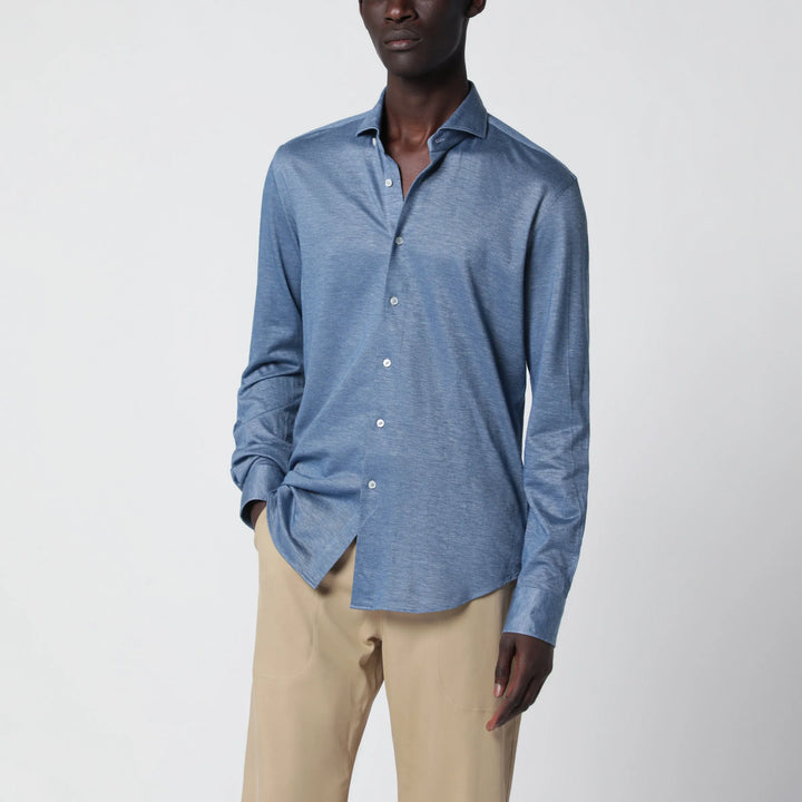 XACUS - Light Blue Cotton Blend Tailor Fit Shirt Brand Shirts &amp; Tops 39