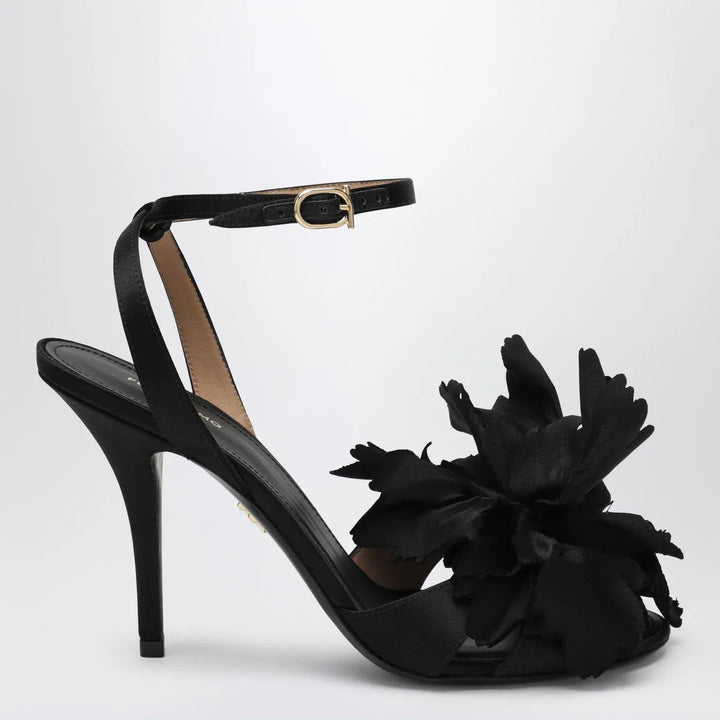 Ferragamo - Black satin flower sandals Brand Shoes 5,5 US
