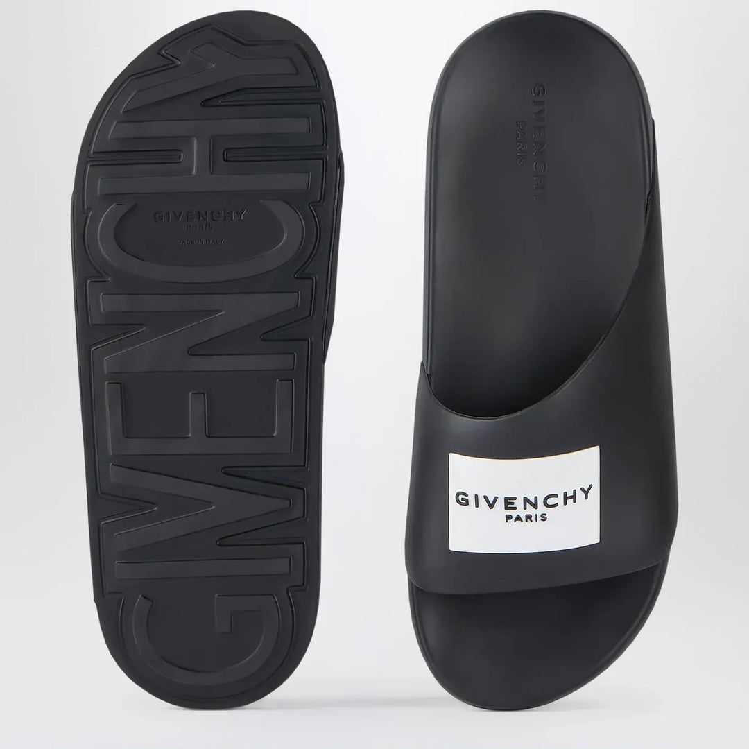 Givenchy - Black rubber Label Slide flat mules Brand Shoes