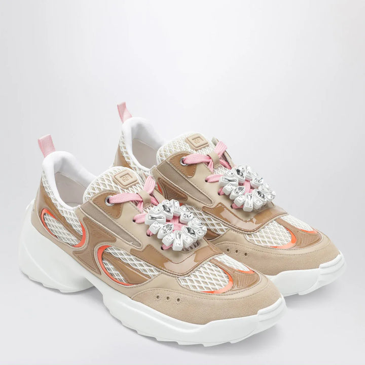 ROGER VIVIER - Viv’ on the Run beige/white leather and fabric sneaker Brand Shoes