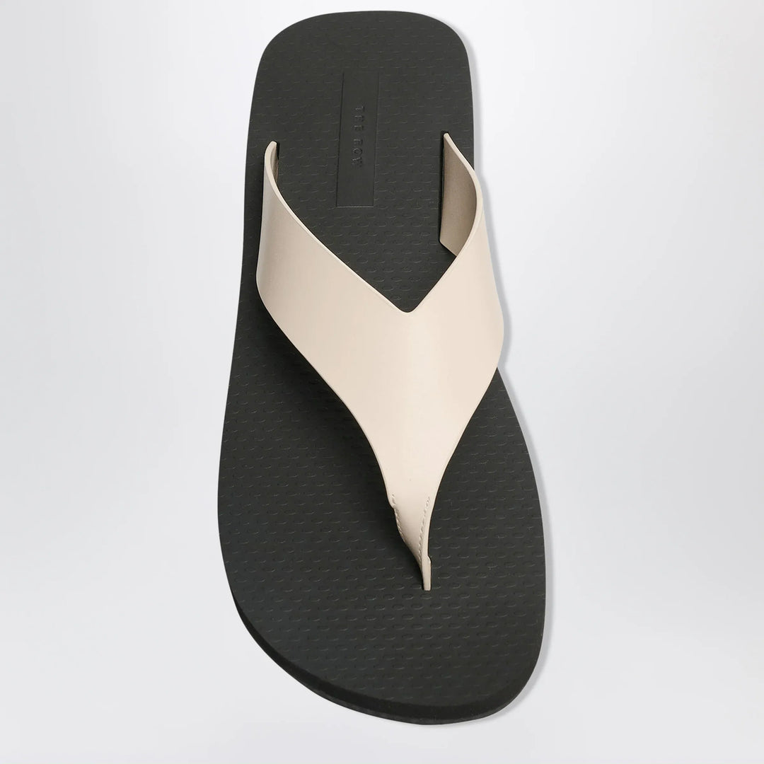 The Row - Ginza calfskin leather thong sandal in ivory/black Brand Shoes