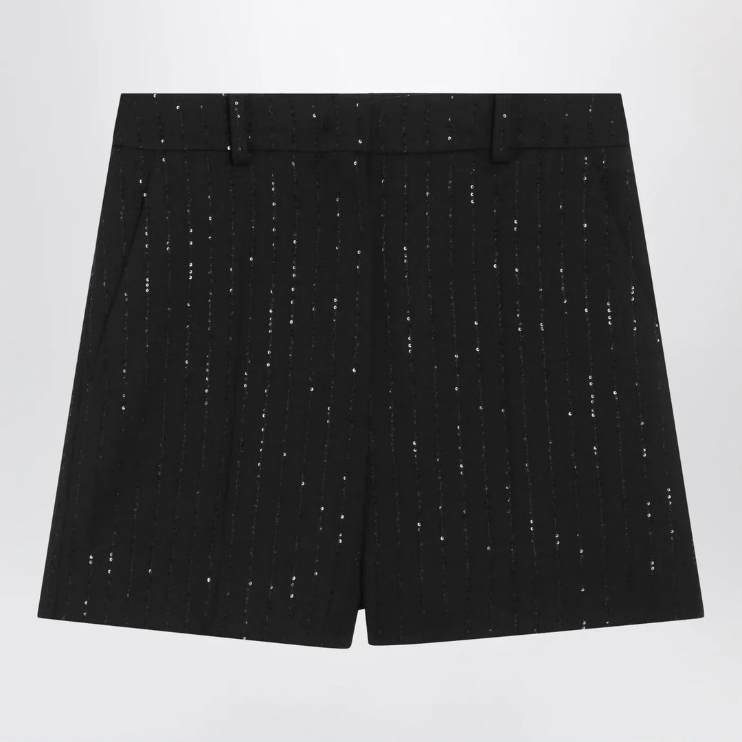Max Mara Pianoforte - Black Shorts with pinstripe-effect micro sequins Brand Shorts 40  IT