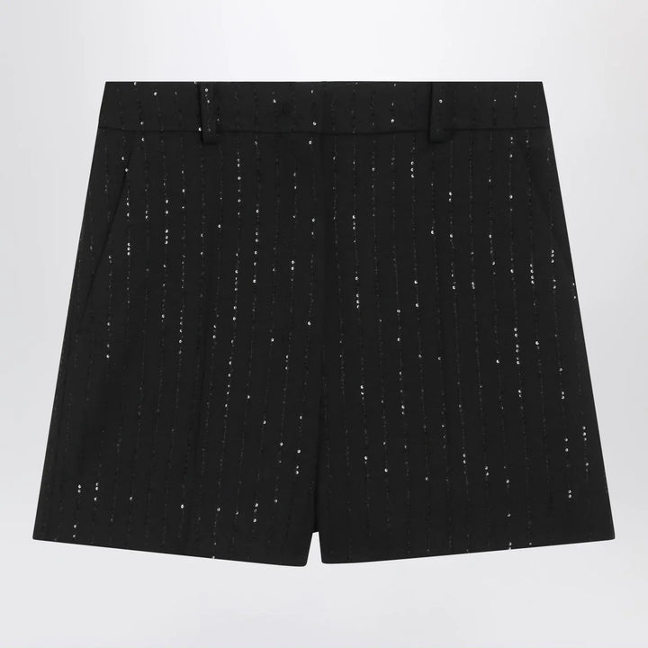 Max Mara Pianoforte - Black Shorts with pinstripe-effect micro sequins Brand Shorts 40  IT
