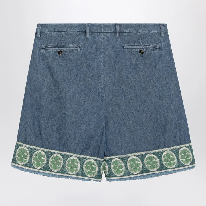 Valentino - Blue bermuda short with jacquard bottom Brand Shorts