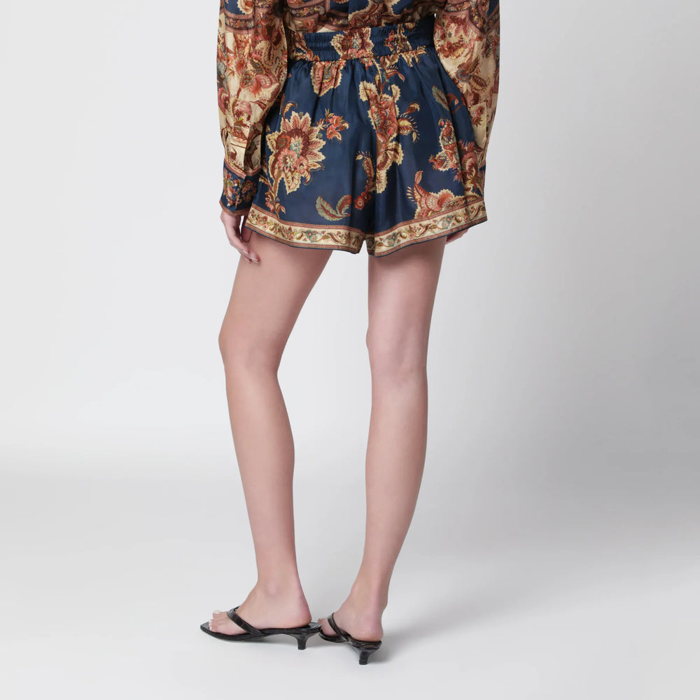 ZIMMERMANN - Aster relaxed-fit silk shorts in navy jacobean Brand Shorts